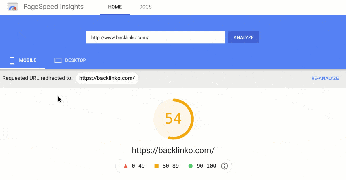 PageSpeed Insights Results