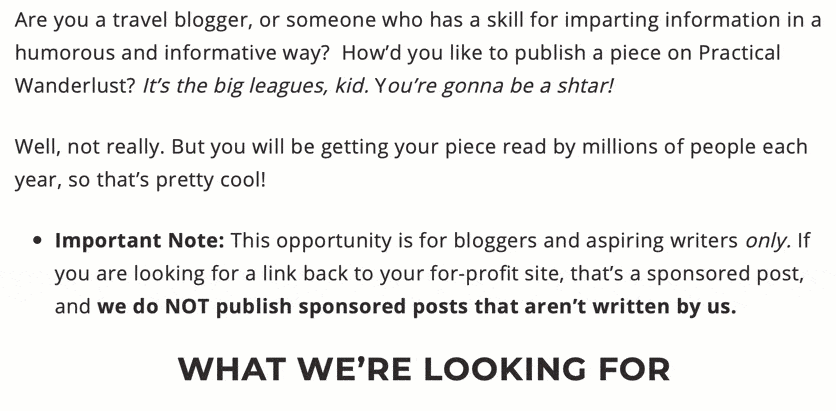 Practical Wanderlust "Write for Us" page