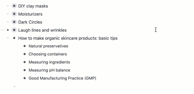 Workflowy updating subheadings