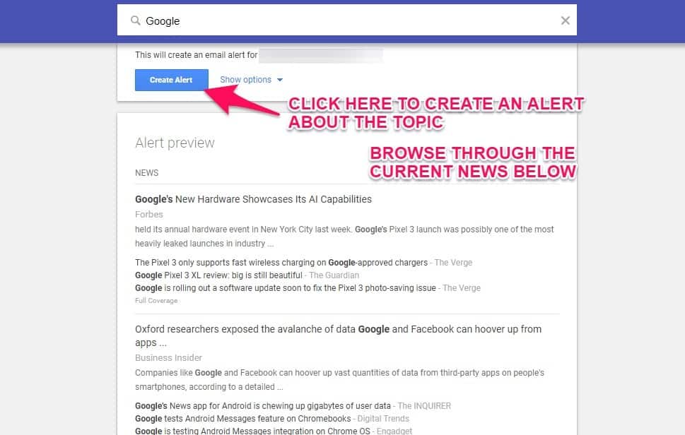 Create google alerts