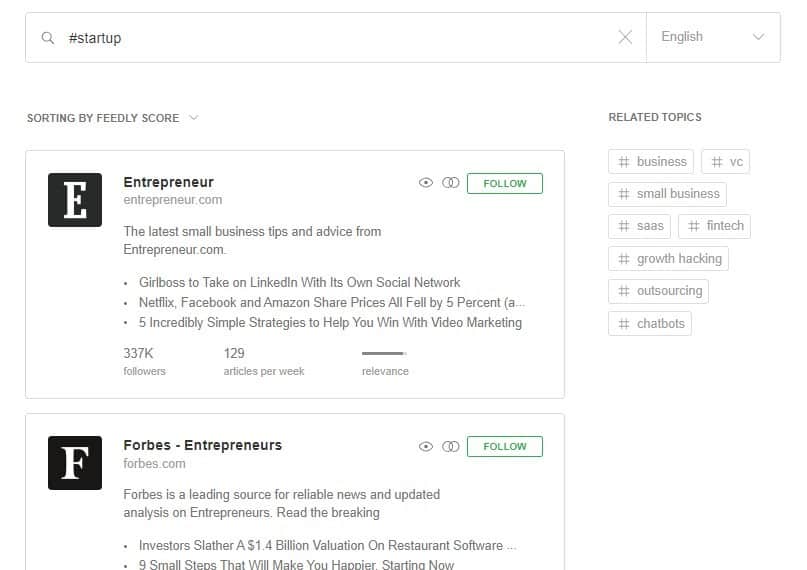 Follow sites on feedly