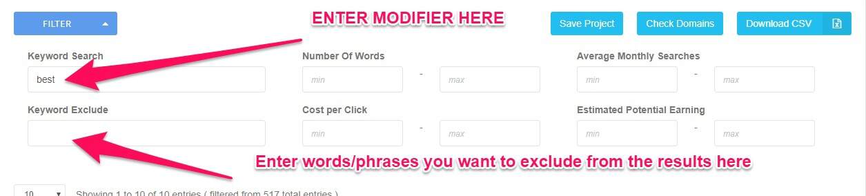 Keyword modifiers