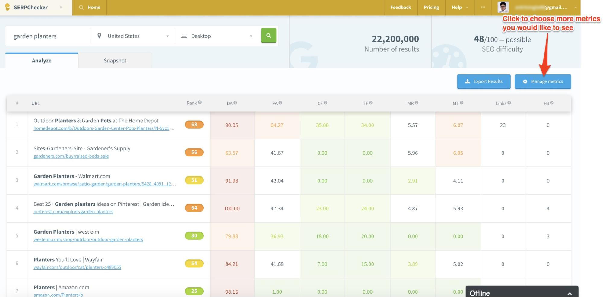 KWFinder Analyze SERP