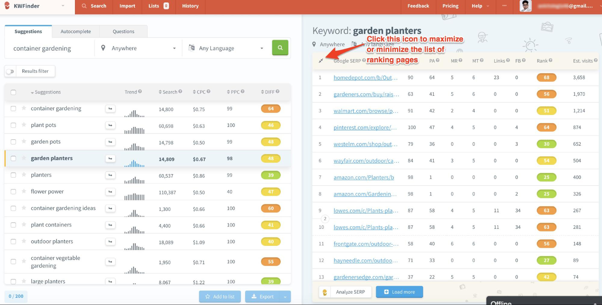 KWFinder SERP Checker