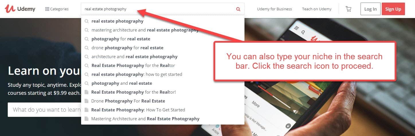 Udemy search bar