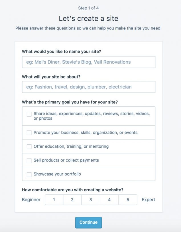 WordPress.com sign up form