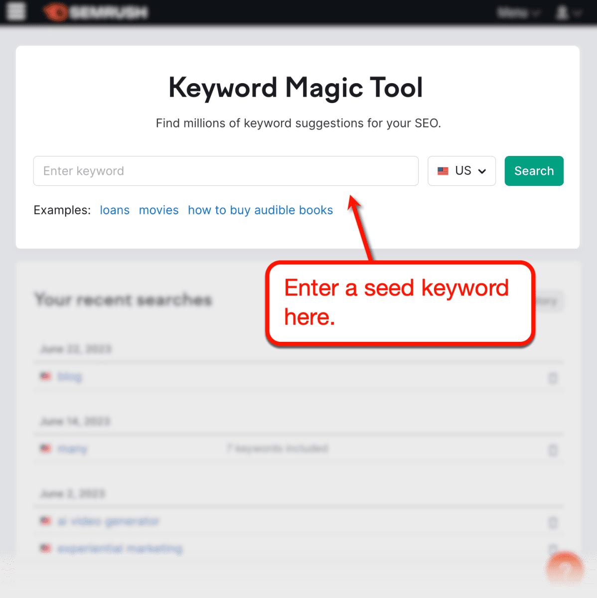 Semrush Keyword Magic Tool main interface