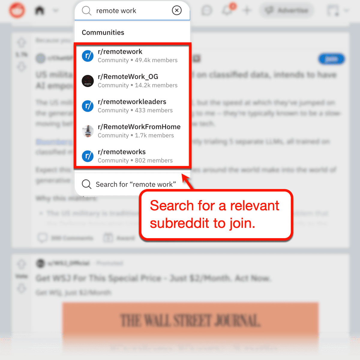 Reddit communities for the topic "remote work"."