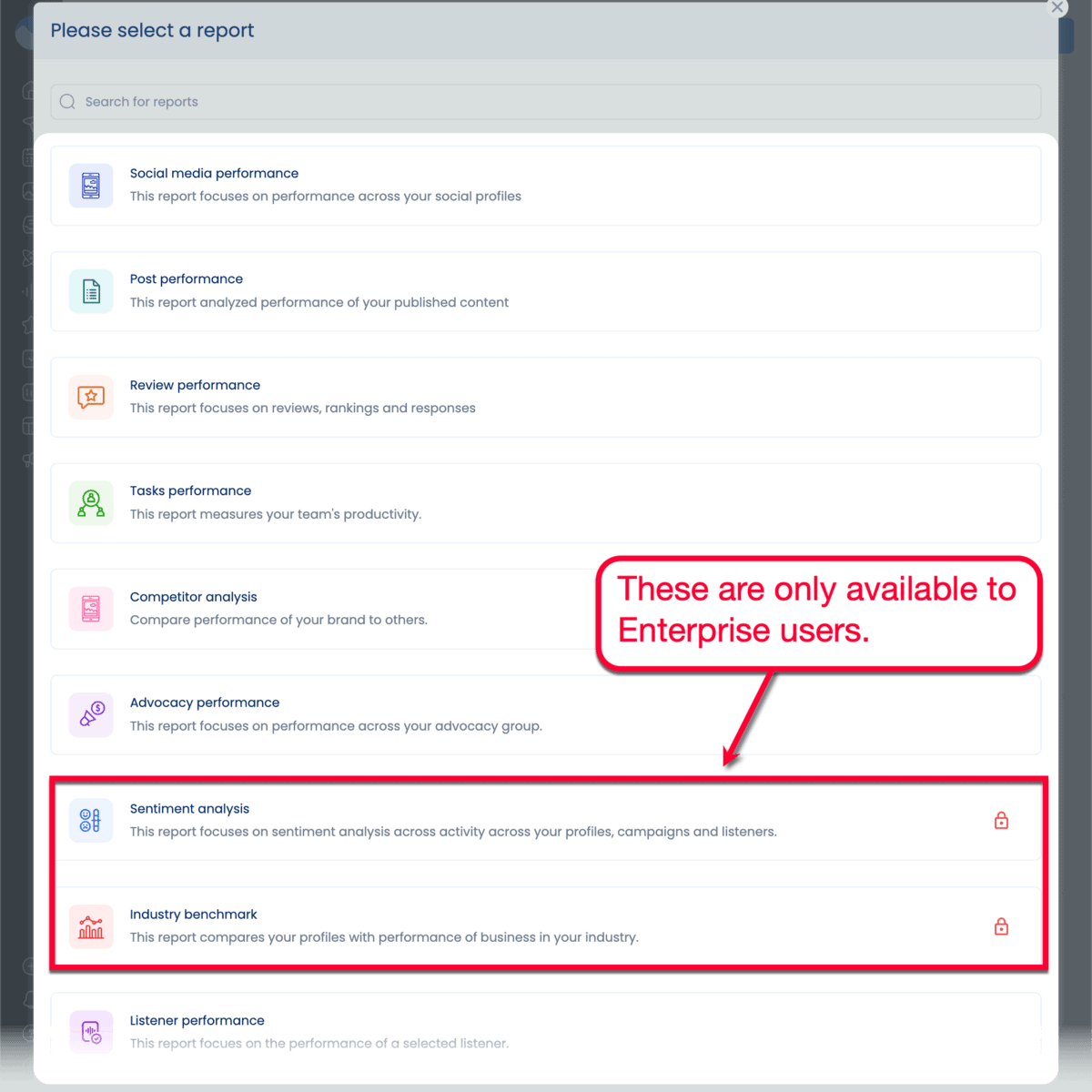 Vista Social Report Types