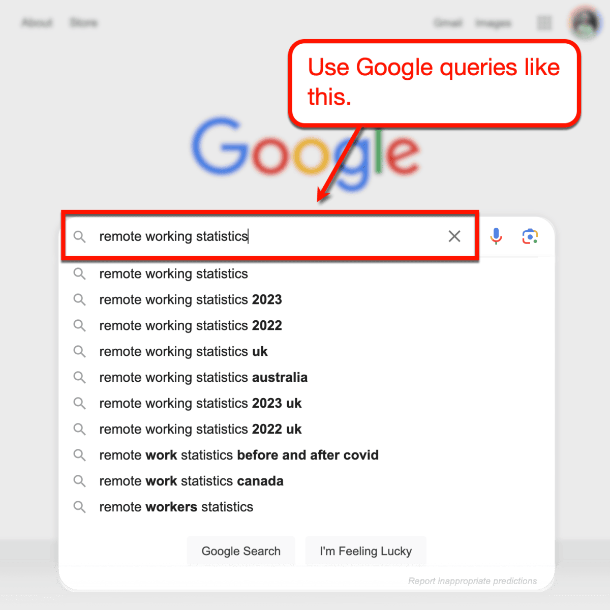 Google search query on "remote working statistics."