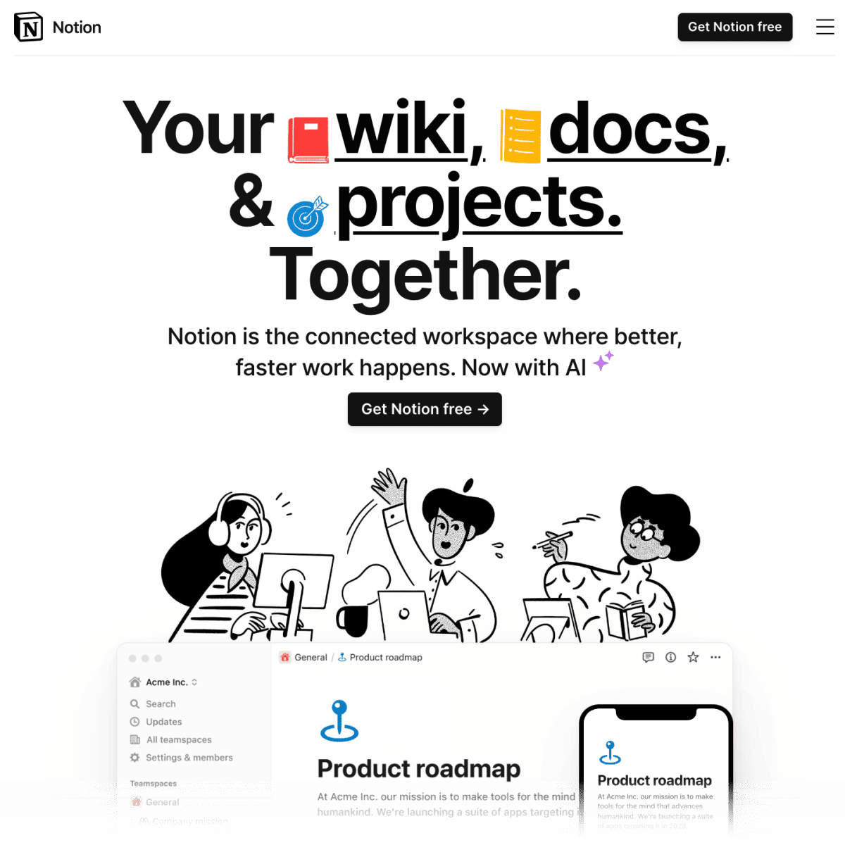 Notion landing page