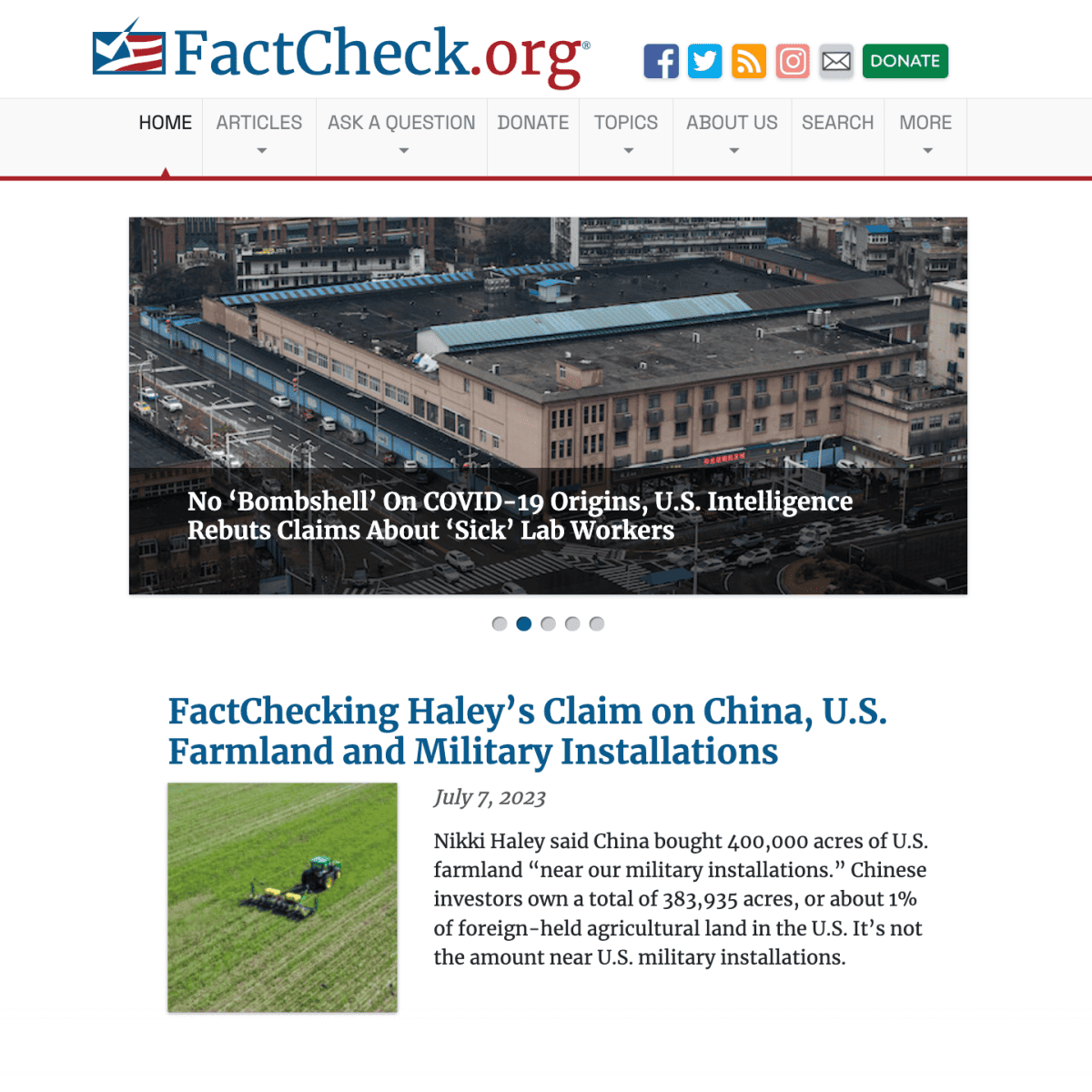 FactCheck.org homepage