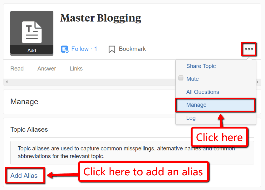 quora topic alias