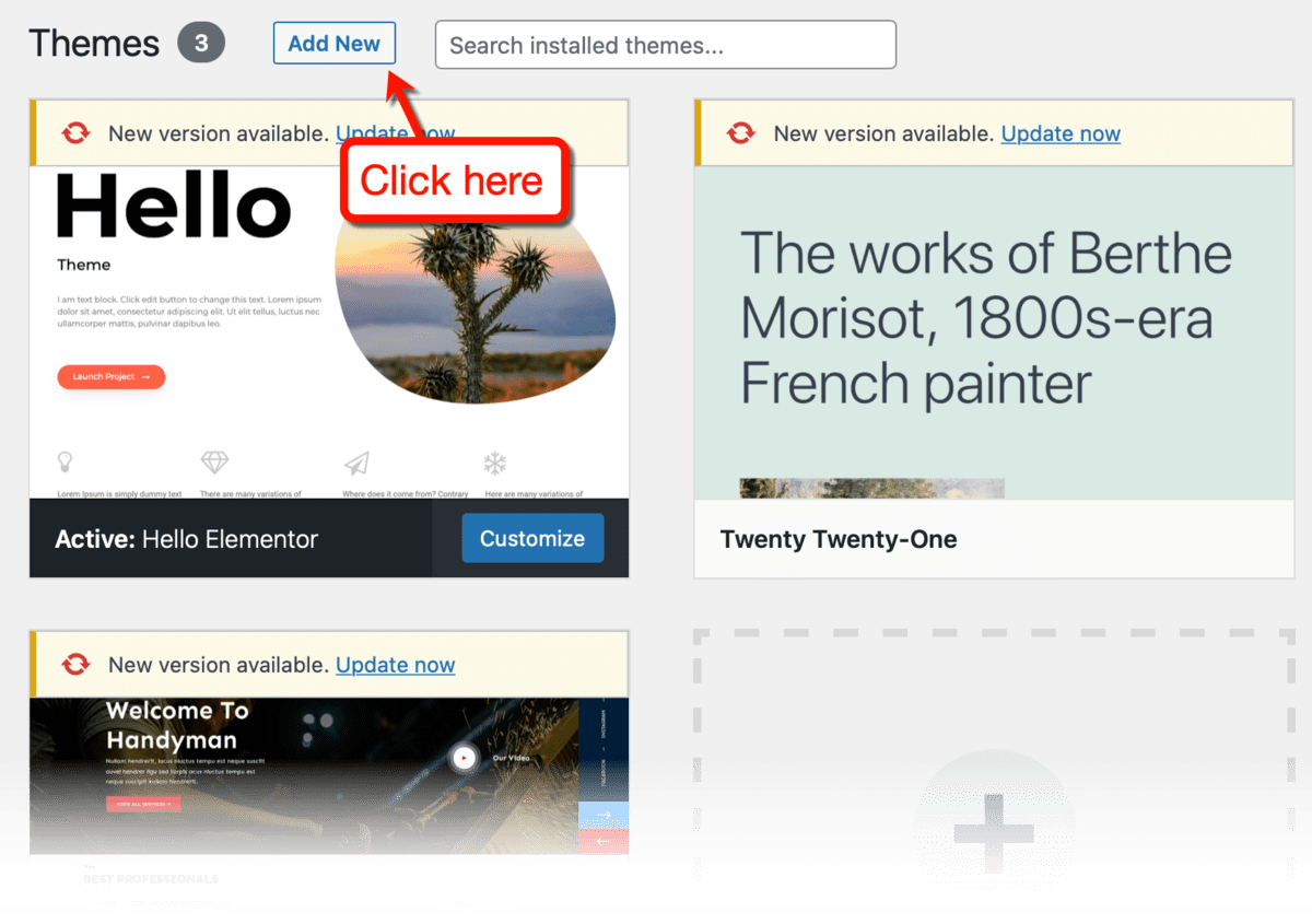 Add New WP Theme Button