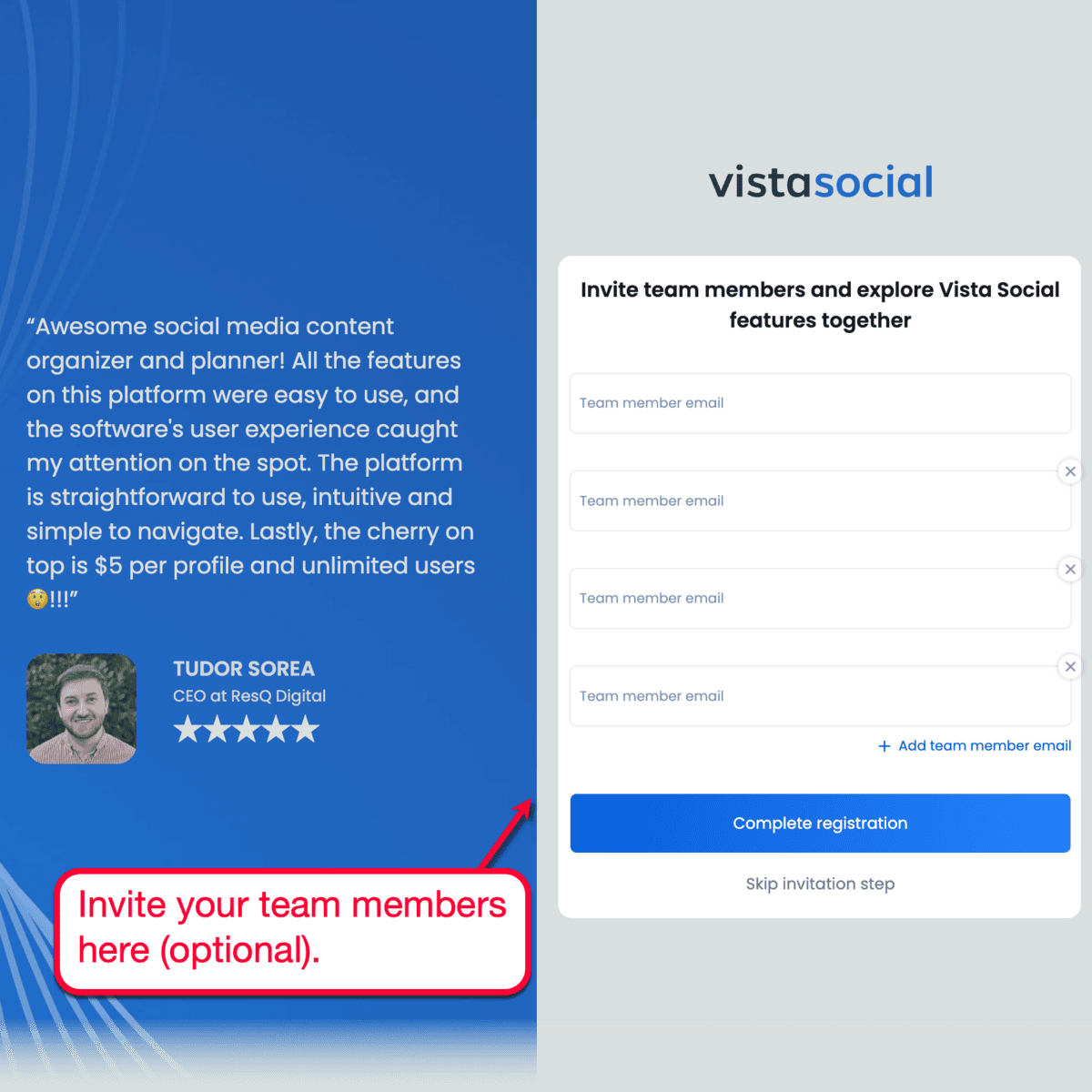 Vista Social Invite Team Members