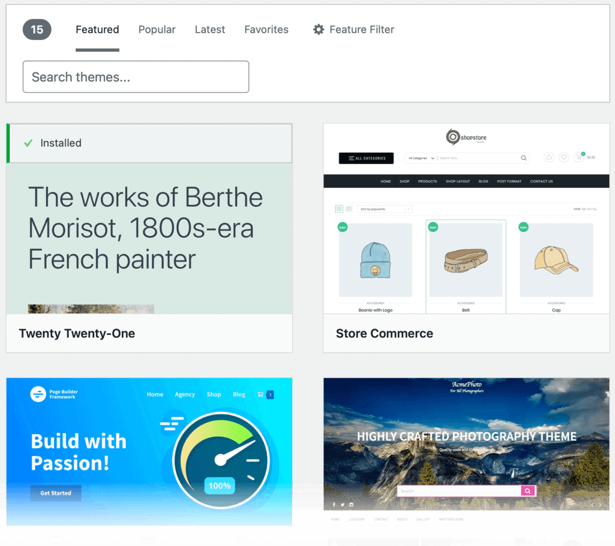 WordPress Themes Page