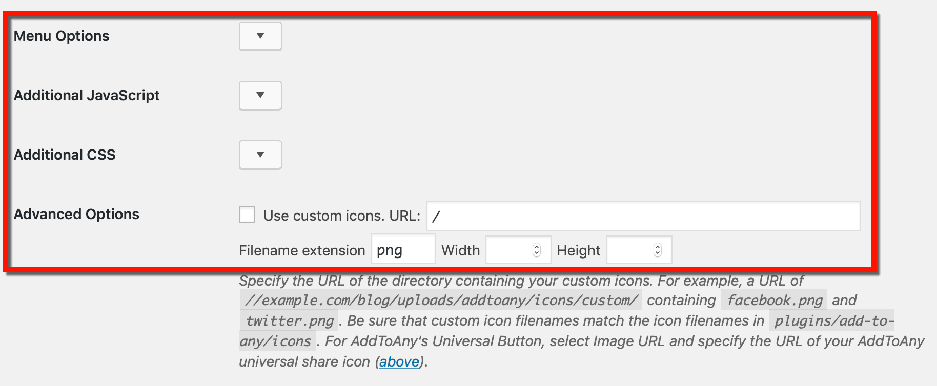AddToAny Extra Options