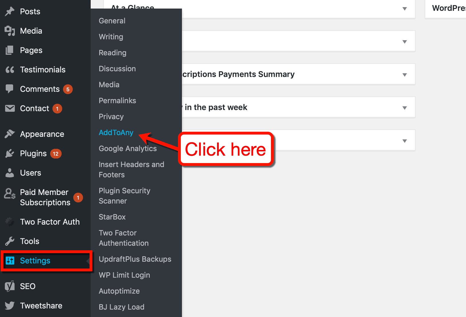 AddToAny WordPress Dashboard