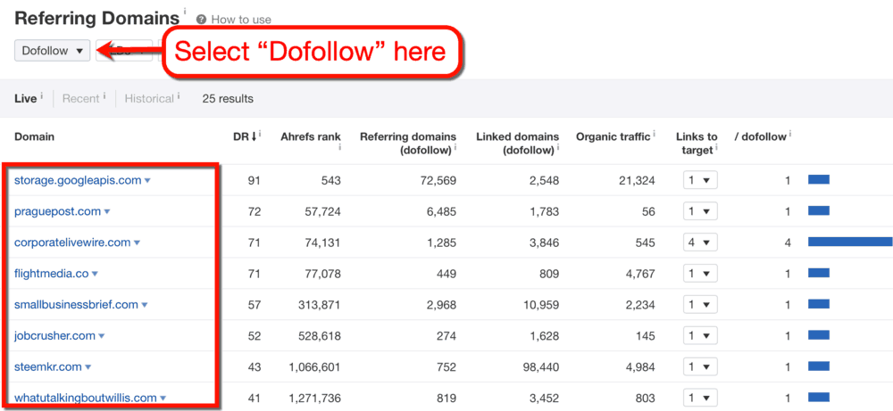 Ahrefs Dofollow Link Filter