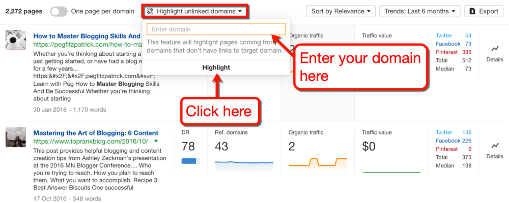 Ahrefs Highlight Unlinked Domains