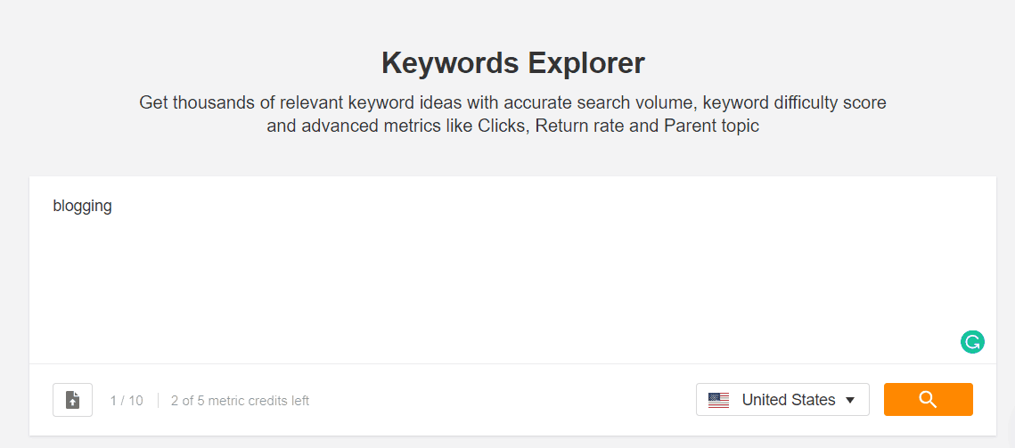 Ahrefs Keywords Explorer steps