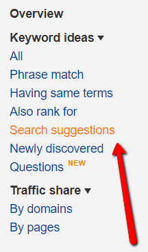 Ahrefs search suggestions
