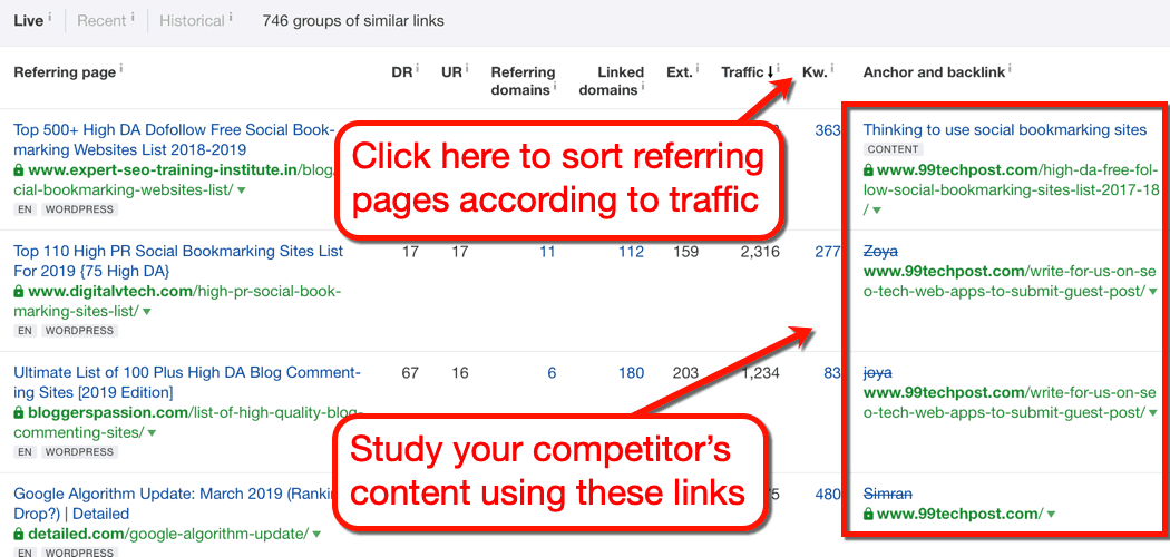Ahrefs Sort Referring Pages