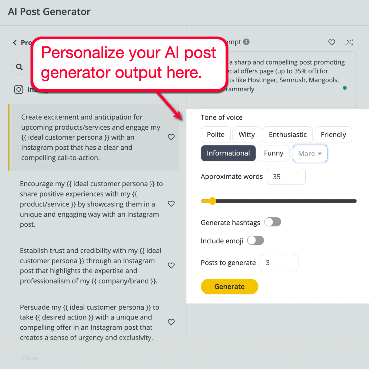 AI Post Generator Options