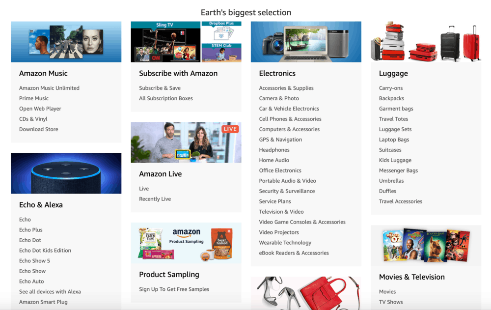 Amazon Departments Page