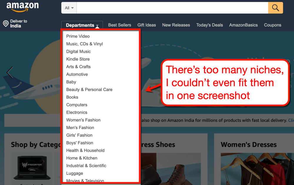 Amazon Departments Menu