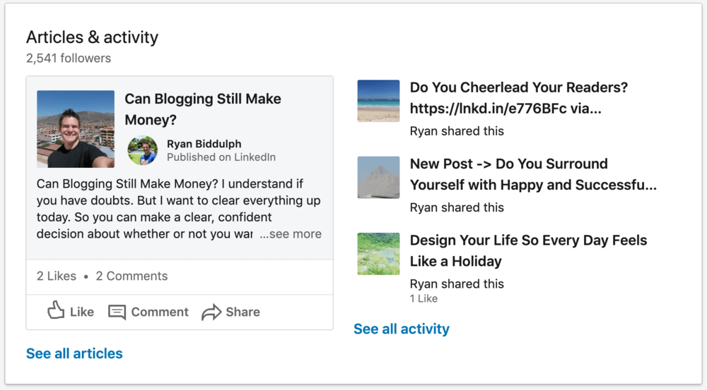 Ryan Biddulph LinkedIn Profile