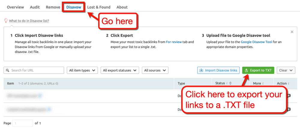 Backlink Disavow Page