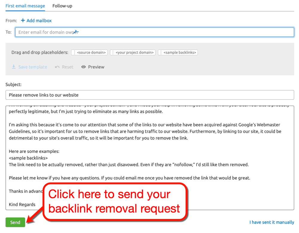 Backlink Removal Email Template