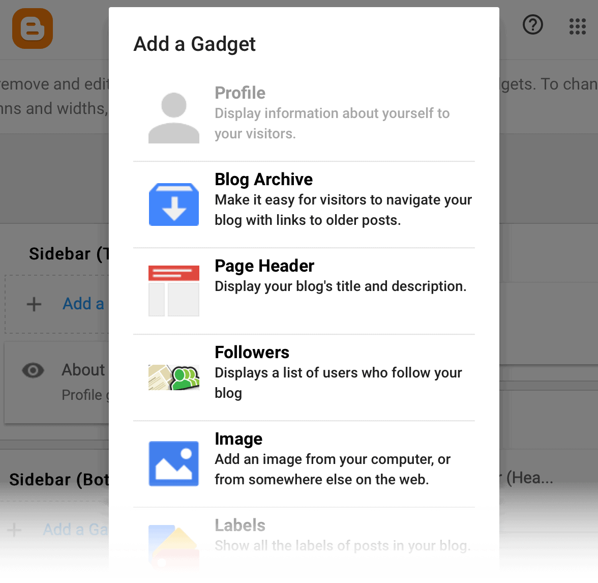 Blogger Gadgets List