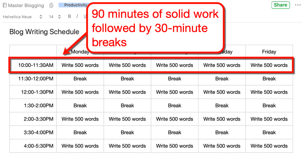 Daily Blogging Schedule Example