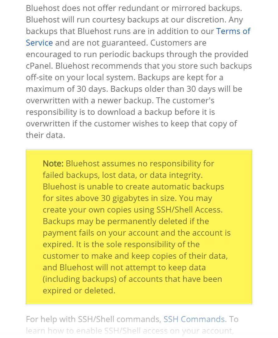 Bluehost Backup Policy