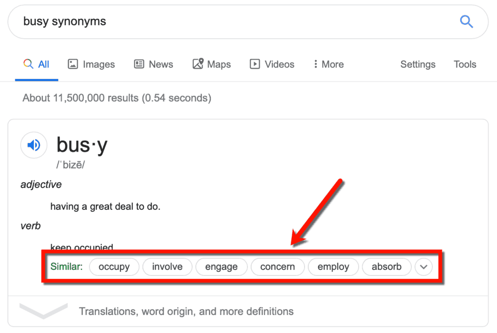 Busy Synonyms Google