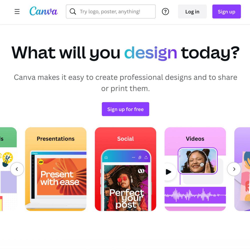 Canva homepage