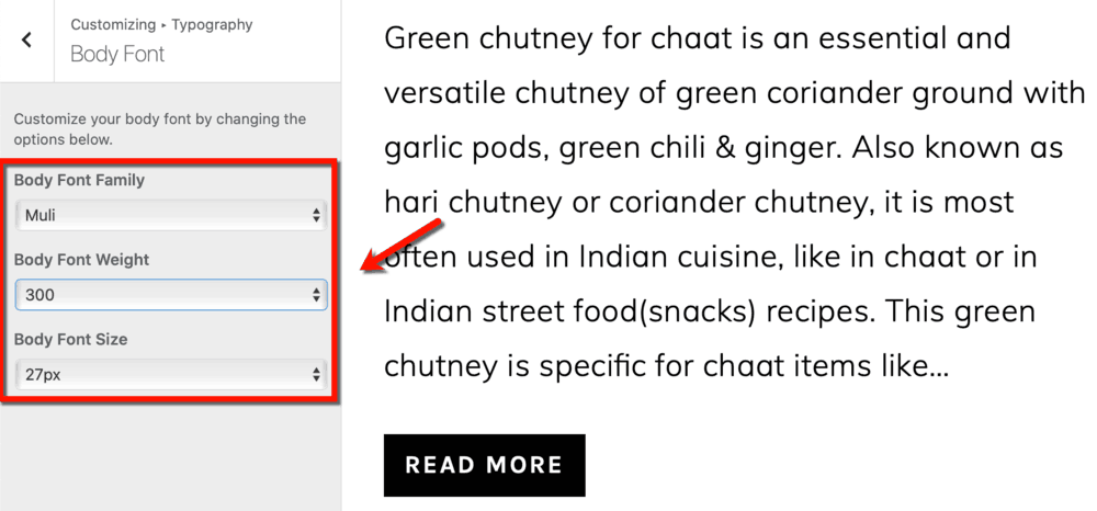 Foodie Pro Font Settings