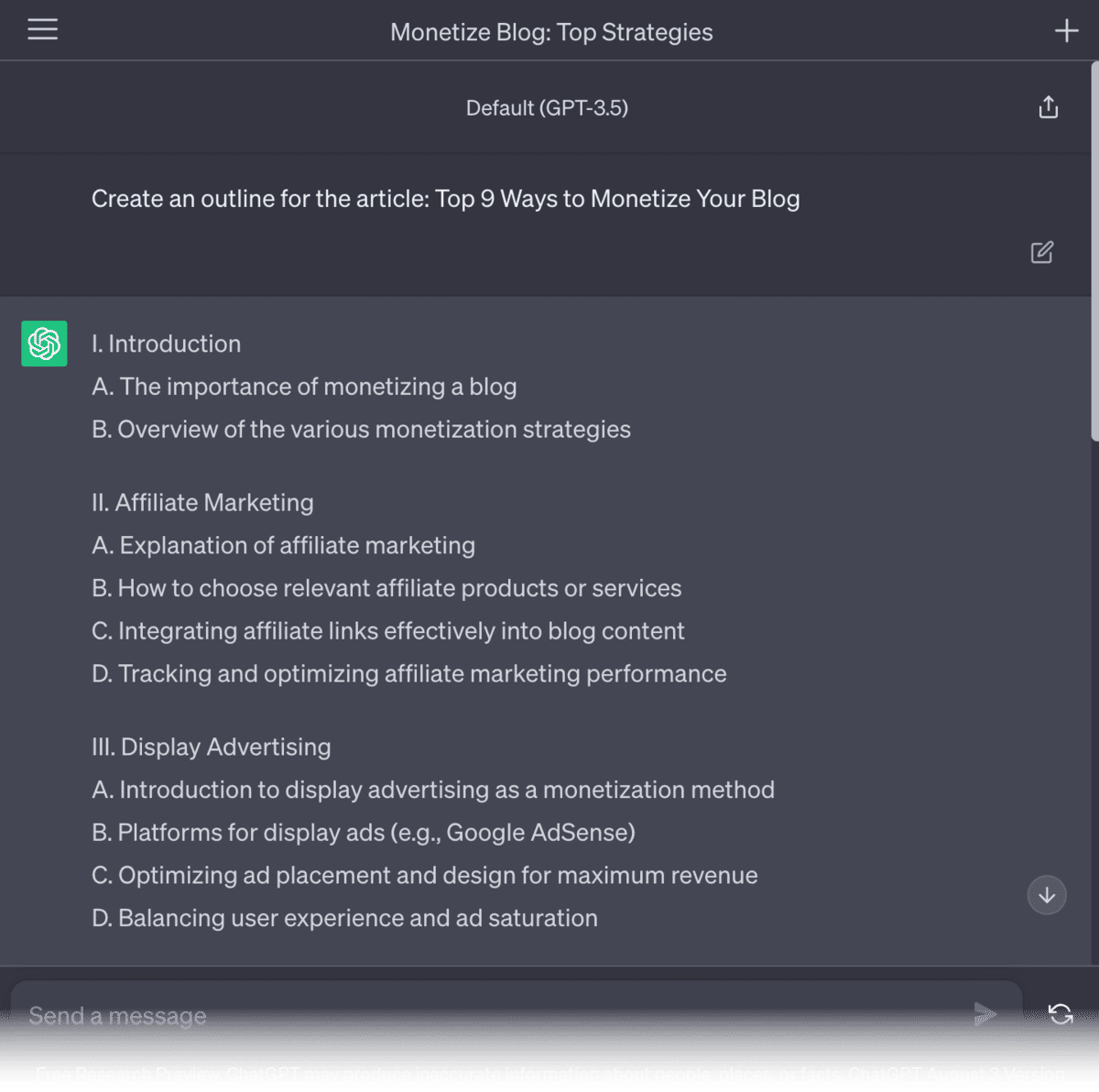 ChatGPT main chat interface