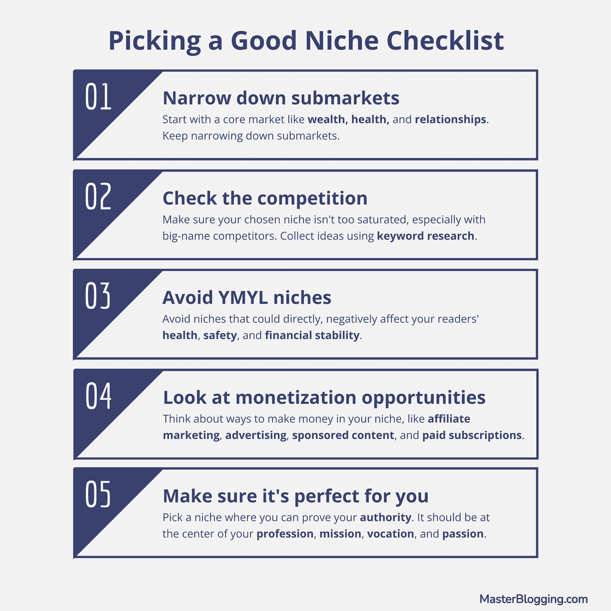 Picking a Good Niche Checklist