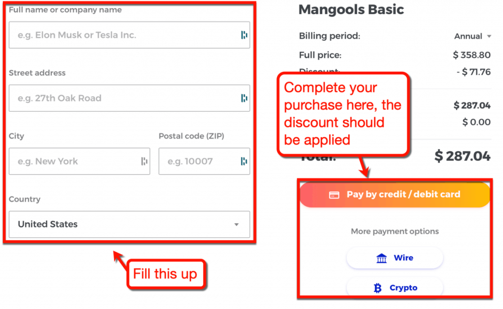 Mangools discount checkout page