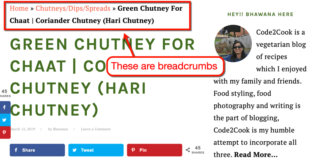 Breadcrumbs on Code2Cook