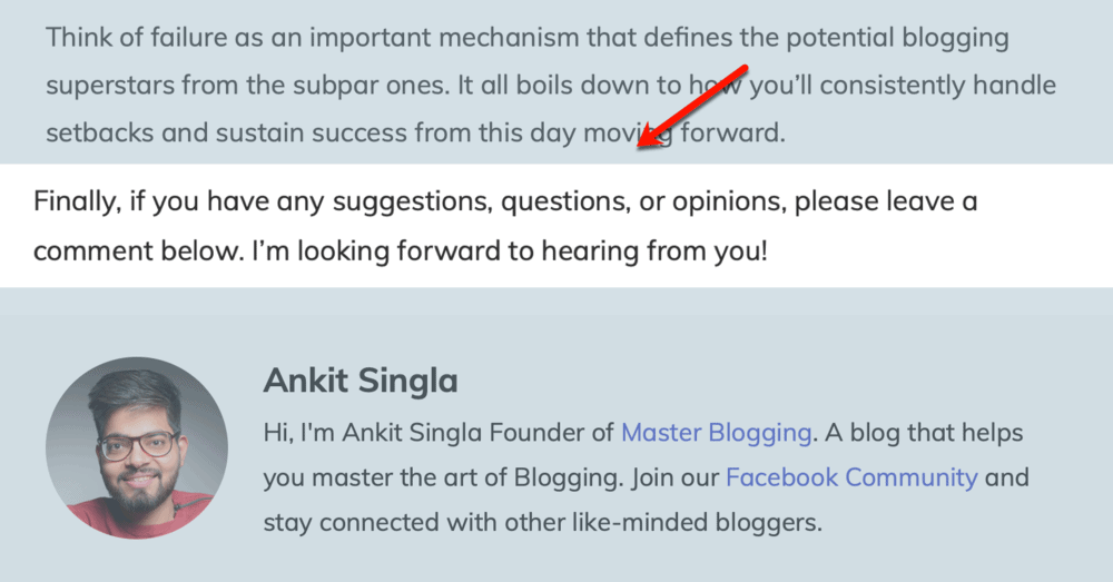 Encouragement in comment