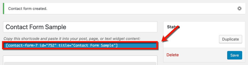 Contact Form 7 Form Created
