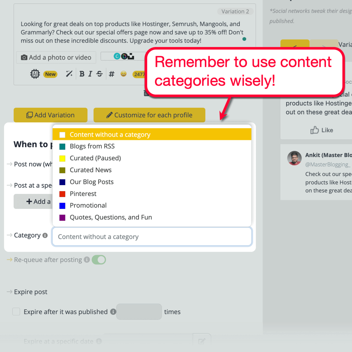 SocialBee Content Categories