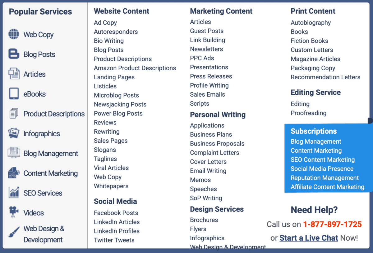 Content Development Pros Select a Service Window