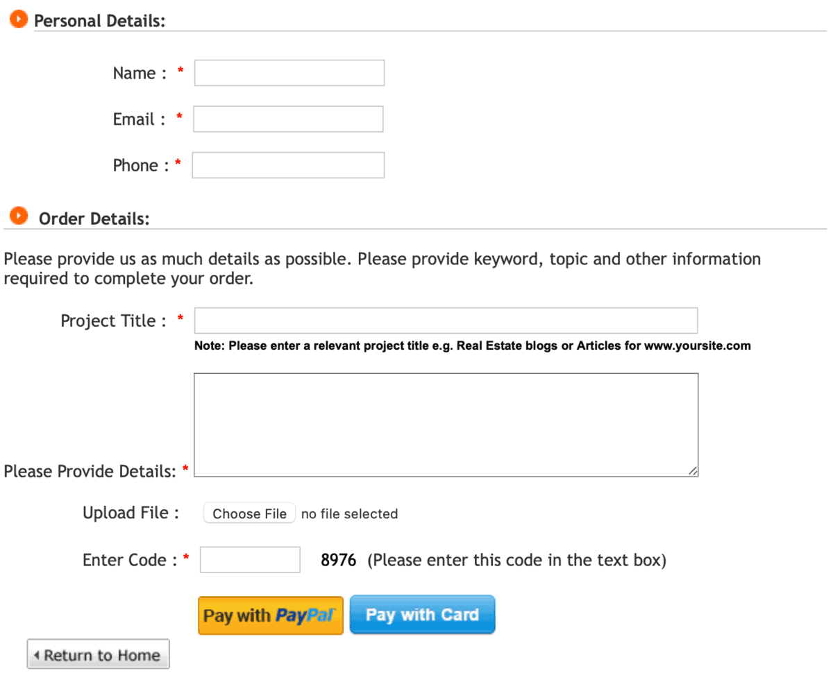 Content Development Pros Order Page