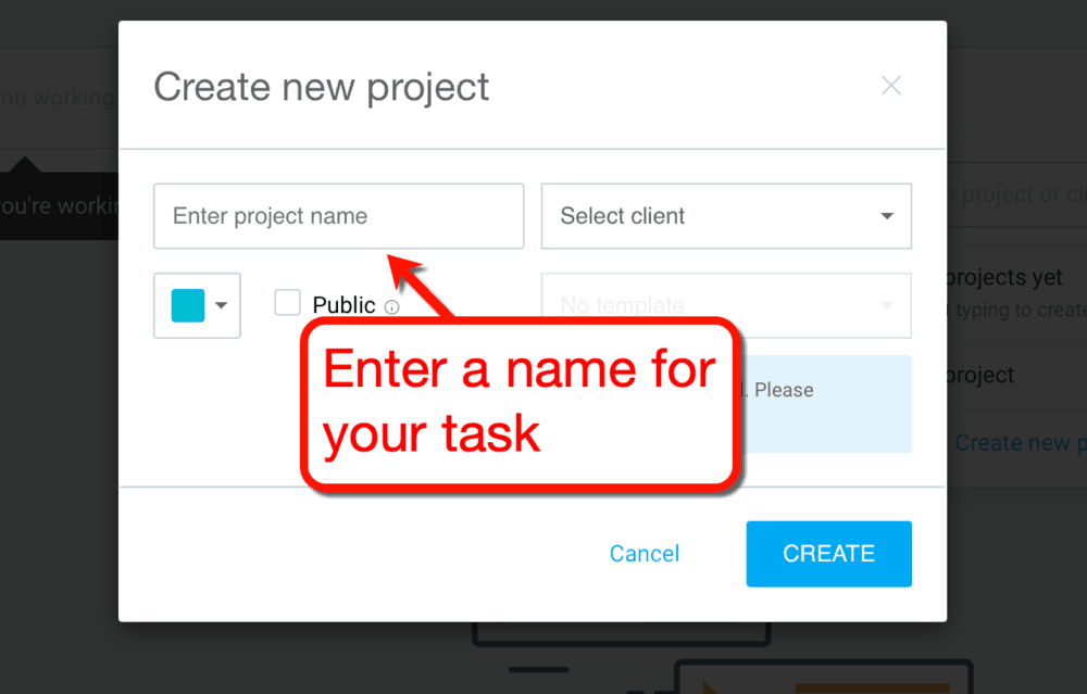 Creating a new project on Clockify