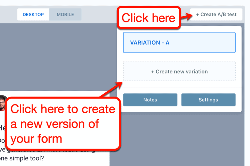 Creating a New Variation for Split Testing